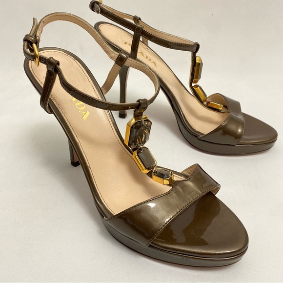 Prada Jewel Embellished Heels Heeled Sandals 6.5 / 36.5 Ankle Strap Stilettos - Picture 3 of 14